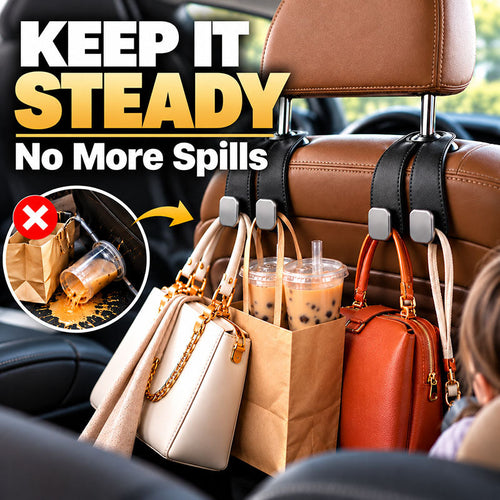 Healrize®2-in-1 Leather Car Seat Hook & Phone Mount for Purses, Bags & Drinks