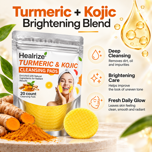 Healrize® Turmeric & Kojic Acid Brightening Cleansing Pads | Deep Clean Pores. Wash Away Dullness. Reveal Your Glow.