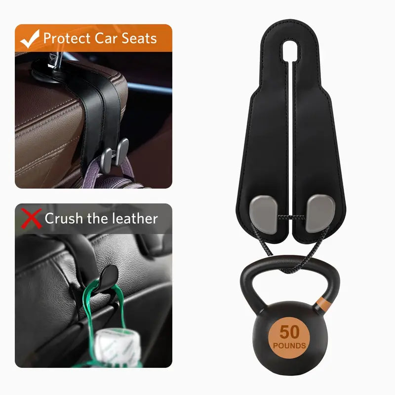 Healrize®2-in-1 Leather Car Seat Hook & Phone Mount for Purses, Bags & Drinks