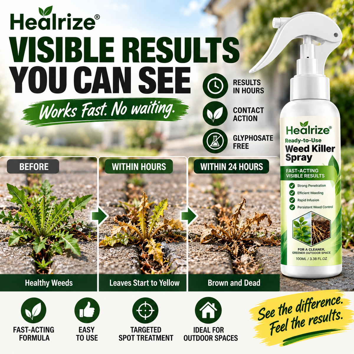 🌟 Official Store | 🌿 Healrize® Ready-to-Use Weed Killer Spray – Fast-Acting Pelargonic Acid Formula, No Mixing & Glyphosate-Free