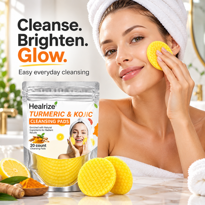 Healrize® Turmeric & Kojic Acid Brightening Cleansing Pads | Deep Clean Pores. Wash Away Dullness. Reveal Your Glow.