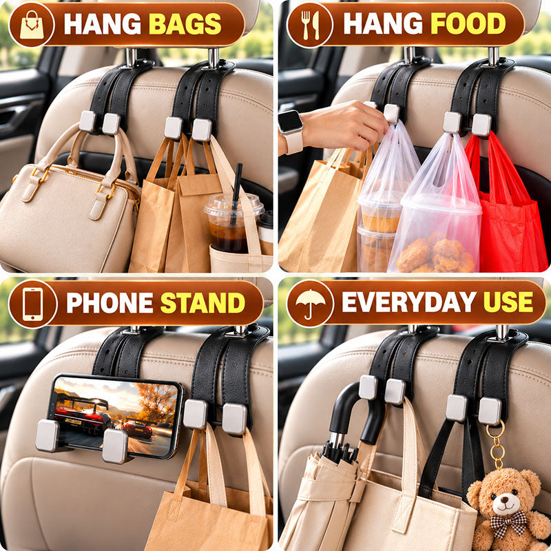 Healrize®2-in-1 Leather Car Seat Hook & Phone Mount for Purses, Bags & Drinks