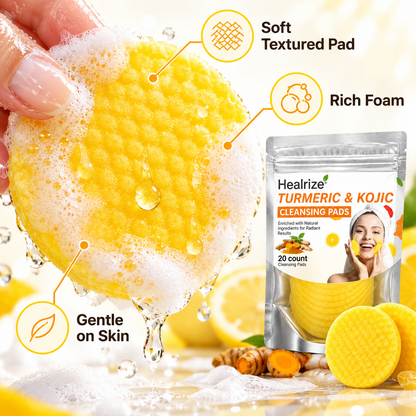 Healrize® Turmeric & Kojic Acid Brightening Cleansing Pads | Deep Clean Pores. Wash Away Dullness. Reveal Your Glow.