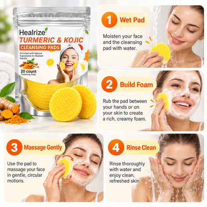 Healrize® Turmeric & Kojic Acid Brightening Cleansing Pads | Deep Clean Pores. Wash Away Dullness. Reveal Your Glow.