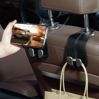 Healrize®2-in-1 Leather Car Seat Hook & Phone Mount for Purses, Bags & Drinks