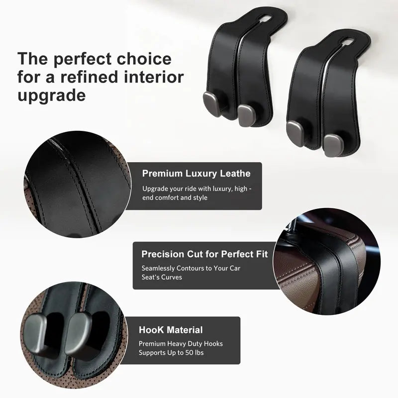 Healrize®2-in-1 Leather Car Seat Hook & Phone Mount for Purses, Bags & Drinks