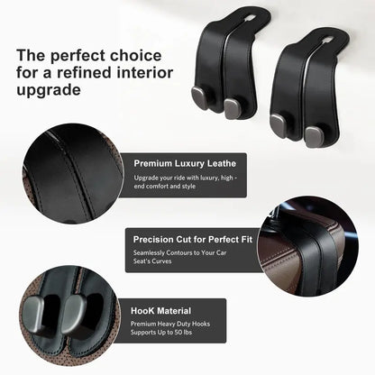 Healrize®2-in-1 Leather Car Seat Hook & Phone Mount for Purses, Bags & Drinks