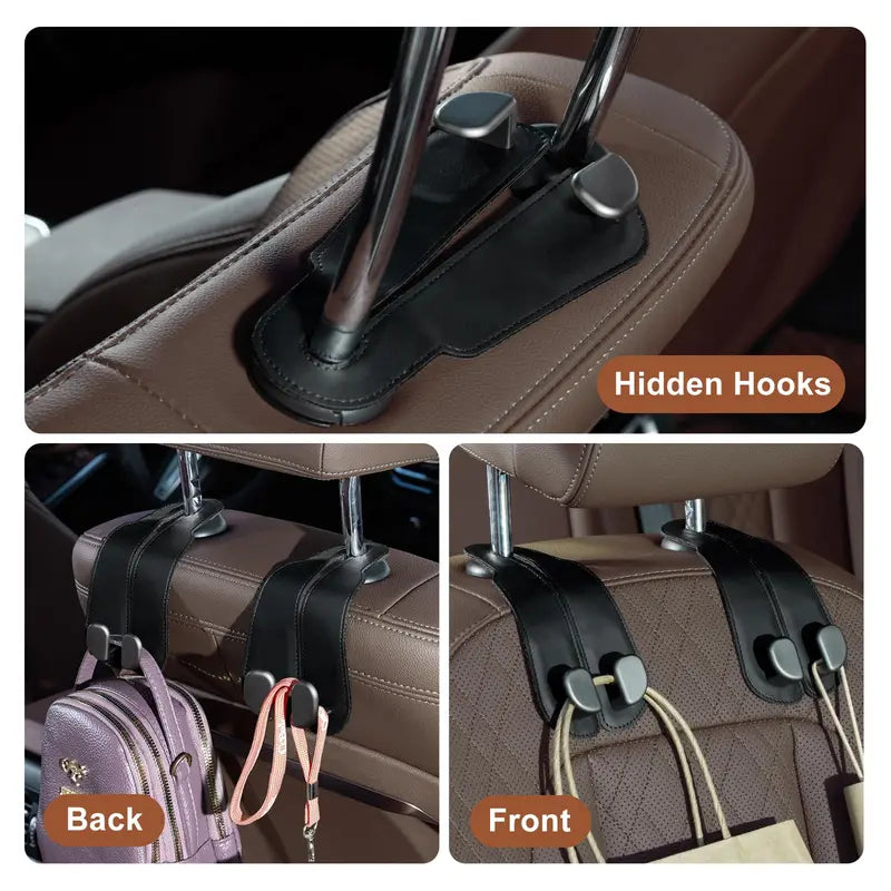 Healrize®2-in-1 Leather Car Seat Hook & Phone Mount for Purses, Bags & Drinks