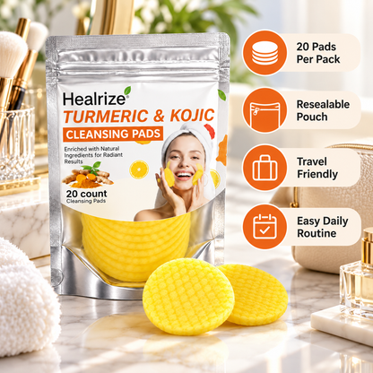 Healrize® Turmeric & Kojic Acid Brightening Cleansing Pads | Deep Clean Pores. Wash Away Dullness. Reveal Your Glow.