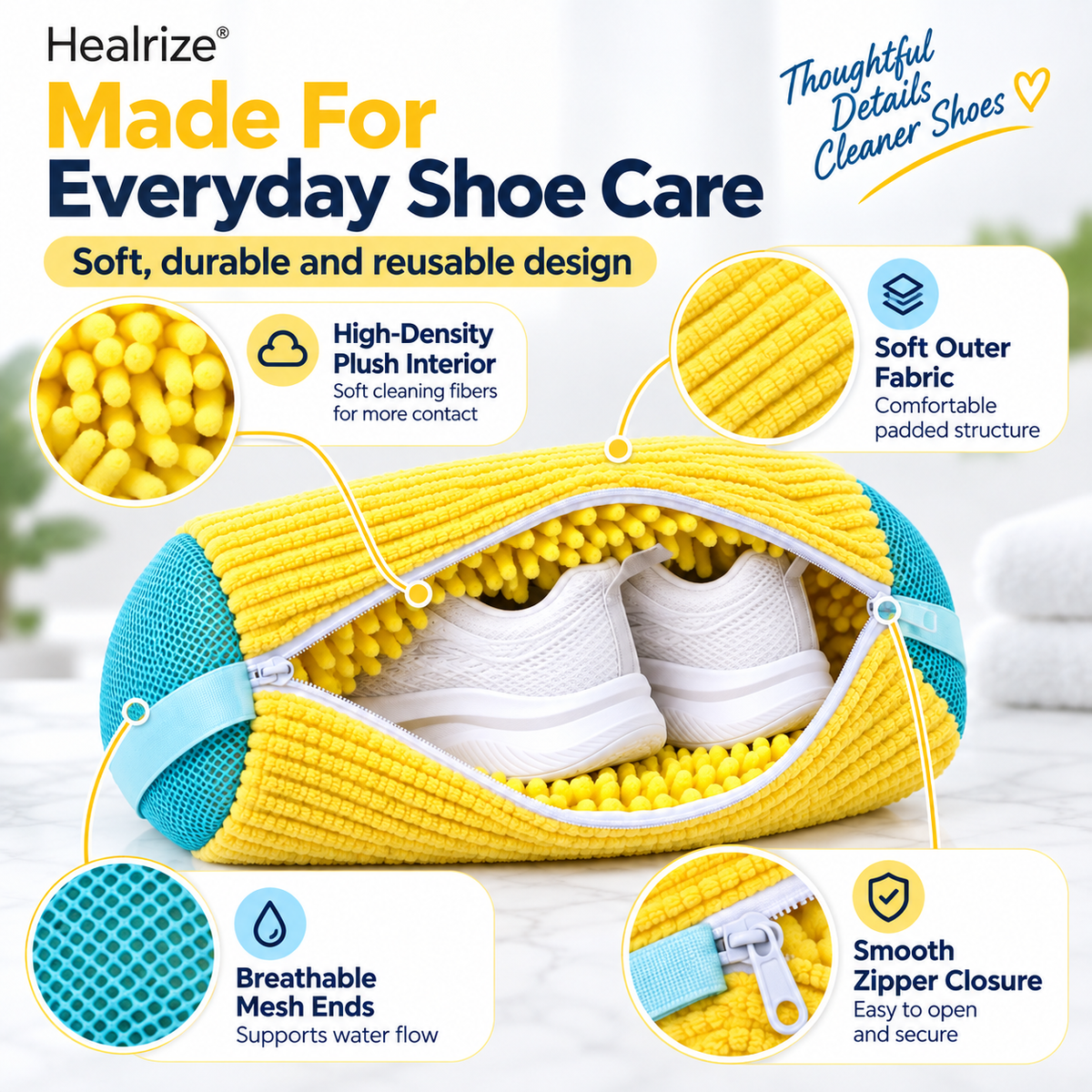 👟 Healrize® High-Density Plush Shoe Washing Bag | Upgraded 15.4" × 7.5" ✨