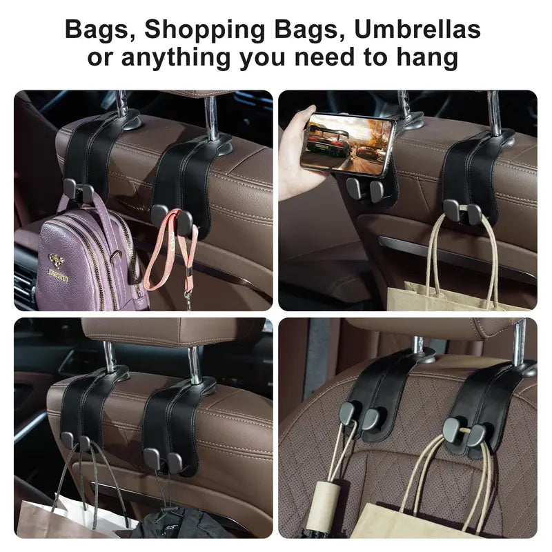 Healrize®2-in-1 Leather Car Seat Hook & Phone Mount for Purses, Bags & Drinks