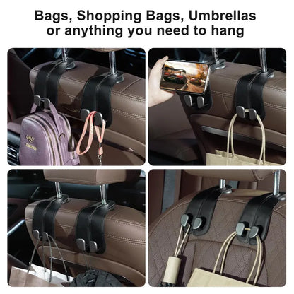Healrize®2-in-1 Leather Car Seat Hook & Phone Mount for Purses, Bags & Drinks